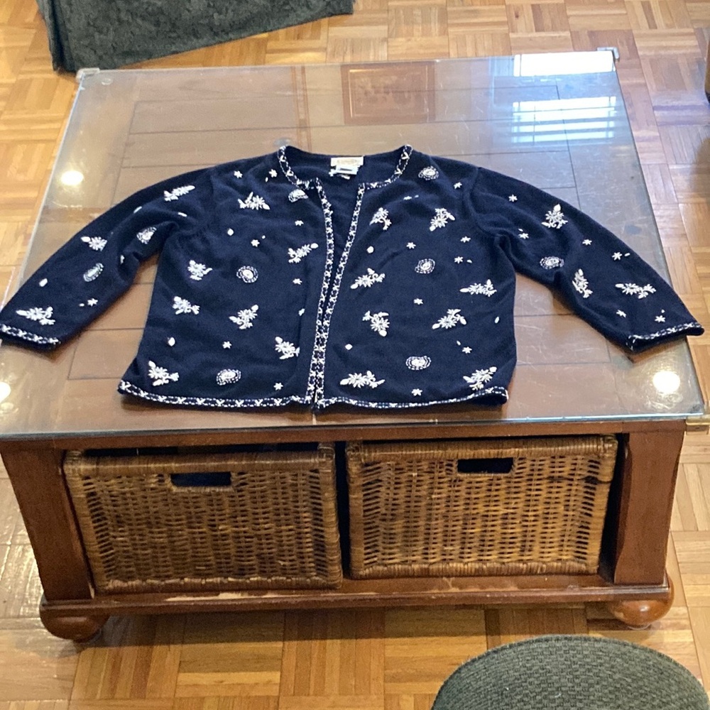 Talbots Black and White Zipper Cardigan Sweater